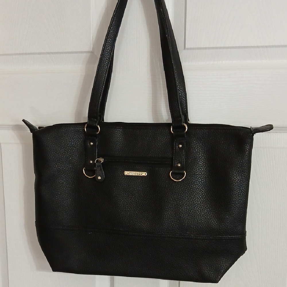 Black Leather Tote Bag with Silver Hardware